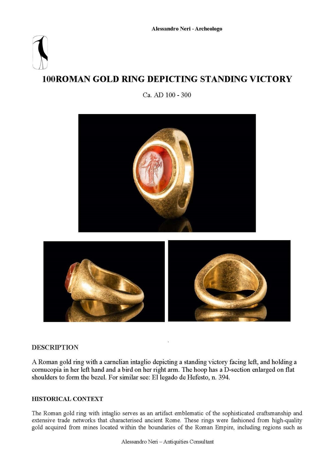 Roman Empire Large Gold Ring with Carnelian | Victory Intaglio