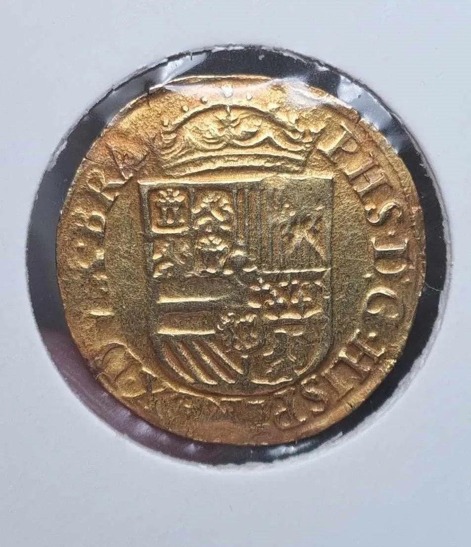 Netherlands Antwerp 1/2 Real D'or - 1555-1598 CE | Very Rare Gold Coin of Philip II