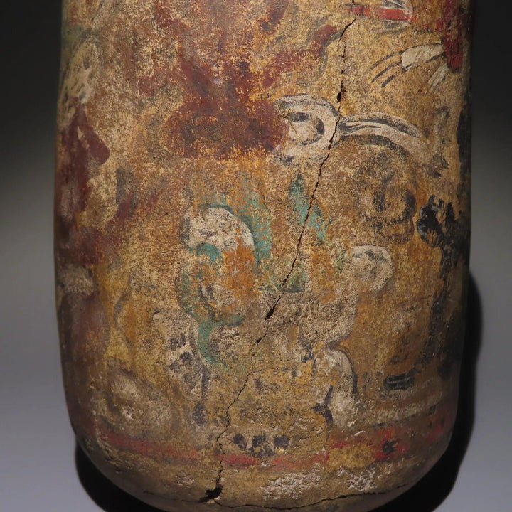 Maya Terracotta Cylinder with Three Painted Figures - 4th to 10th Century CE | Published & Exhibited