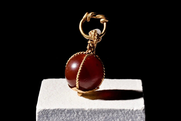 Viking Carnelian Bead Gold Pendant - 10th to 12th Century CE | Artisanal Craftsmanship