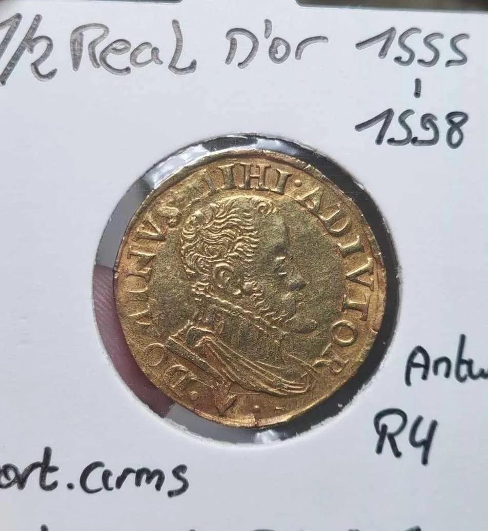 Netherlands Antwerp 1/2 Real D'or - 1555-1598 CE | Very Rare Gold Coin of Philip II