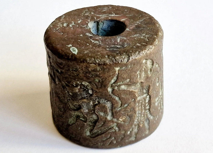 Parthian Solid Bronze Seal Bead - 247 BCE to 224 CE | Intricate Court Scenes Depiction