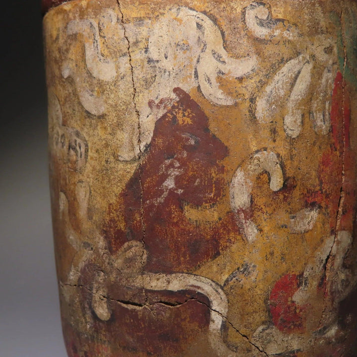 Maya Terracotta Cylinder with Three Painted Figures - 4th to 10th Century CE | Published & Exhibited