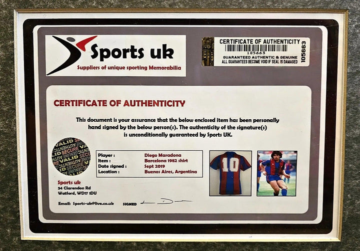 Diego Maradona 10 Barcelona 1982-1983 Home - Signed Soccer Shirt | Exclusive Framed Memorabilia