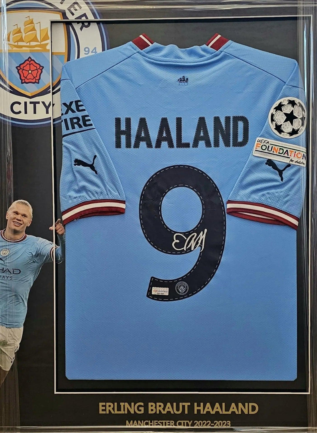 Erling Braut Haaland 9 Manchester City 2022-2023 Home - Signed Soccer Shirt | Champions League Edition