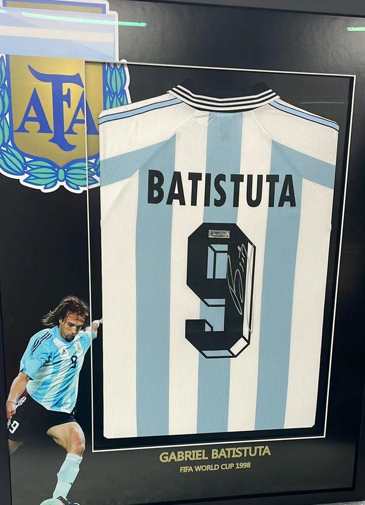 Gabriel Batistuta 9 Argentina 1998 World Cup Home - Signed Soccer Shirt | Batigol