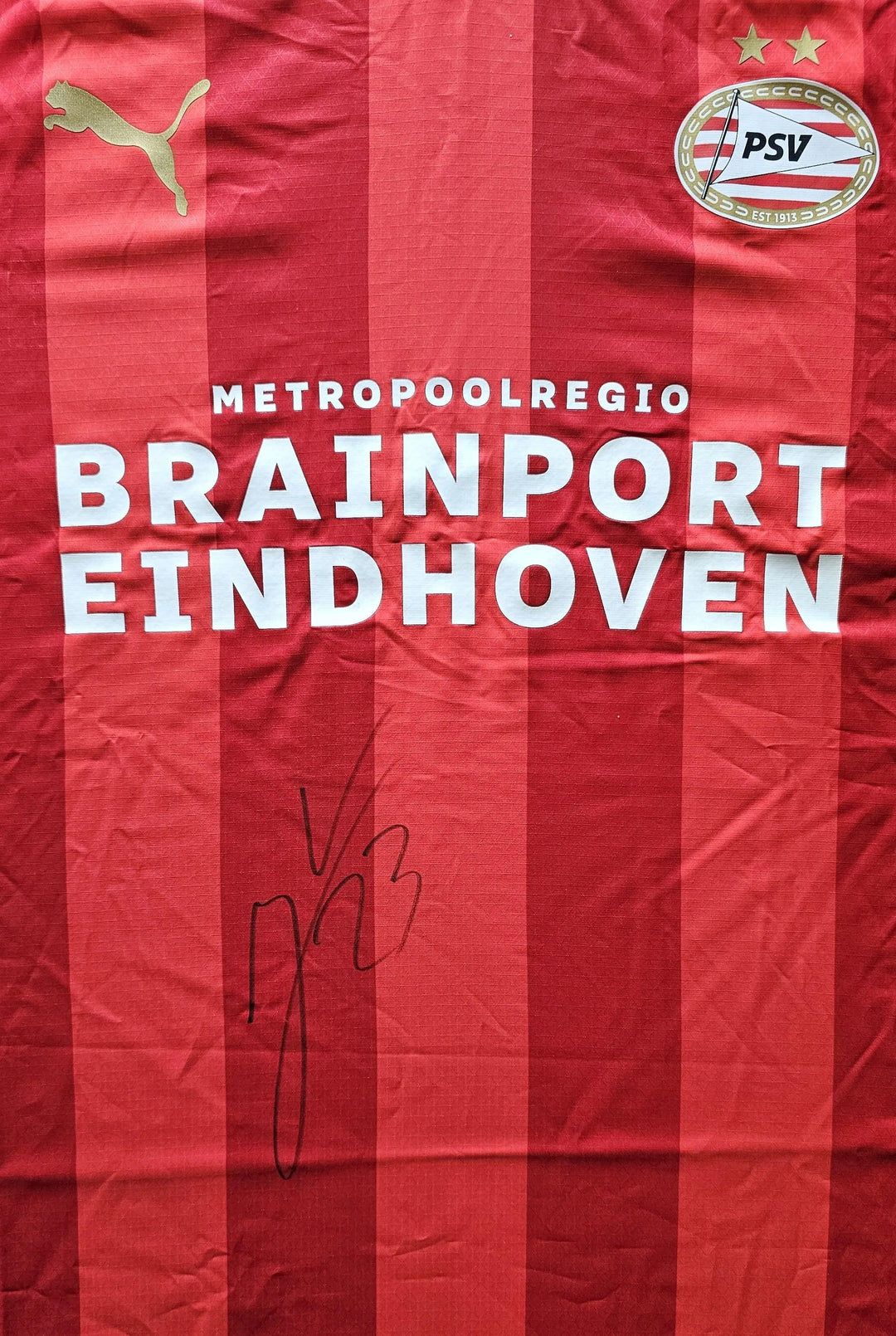 Joey Veerman 23 PSV - Signed Soccer Shirt | UEFA Champions League Dual Signed