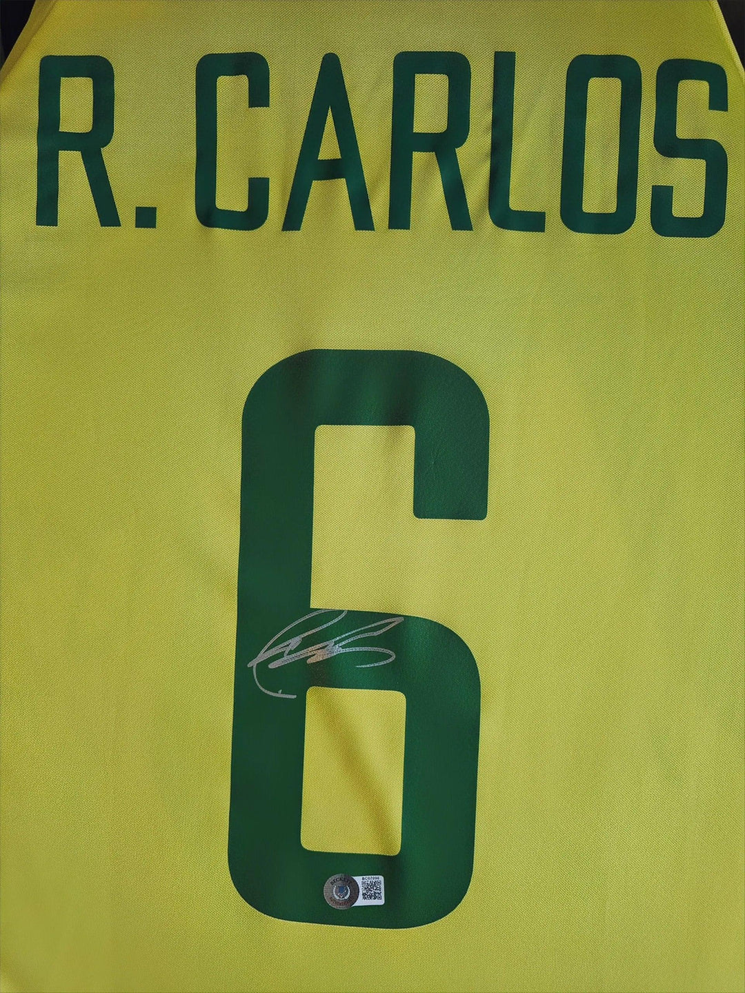 Roberto Carlos 6 Brazil 2002 World Cup - Signed Soccer Shirt | Framed with Museum Glass & Beckett COA