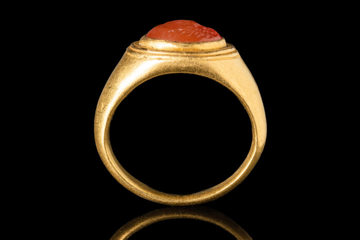 Ancient Greek Hellenistic Gold Ring with Carnelian Lion Intaglio | Rare & Heavy