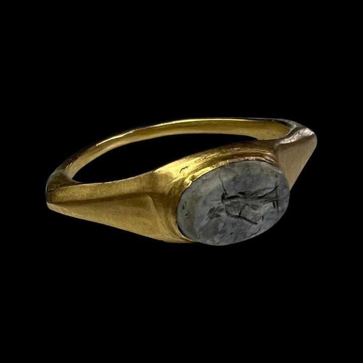 Ancient Roman Gold Ring with Fortuna Intaglio - 1st to 3rd Century CE | Emblem of Luck and Abundance