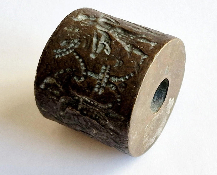 Parthian Solid Bronze Seal Bead - 247 BCE to 224 CE | Intricate Court Scenes Depiction