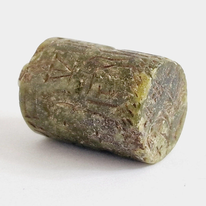 Mesopotamian Green Nephrite Carved Cylindrical Bead Talisman - 1st Millenium CE | Zelnik Collection