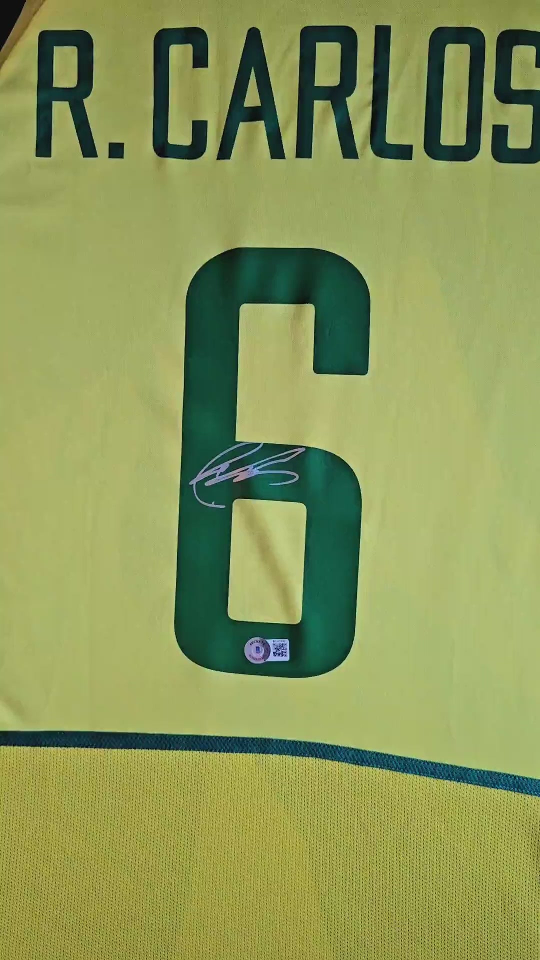 Roberto Carlos 6 Brazil 2002 World Cup - Signed Soccer Shirt | Framed with Museum Glass & Beckett COA